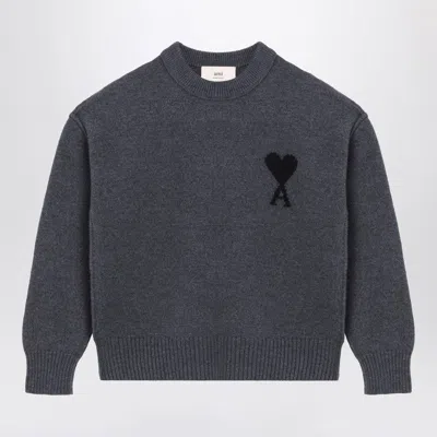 Ami Alexandre Mattiussi Ami Paris Dark Grey Ami De Coeur Sweater Men In Blue