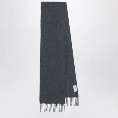 Ami Alexandre Mattiussi Ami Paris Dark Grey Ami De Coeur Wool Scarf Men In Gray