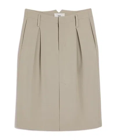 Ami Alexandre Mattiussi Ami Paris Dart Detailed Straight Hem Midi Skirt In Nude