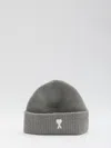 Ami Alexandre Mattiussi Heart Friend Knitted Beanie With Folded Brim In Gray