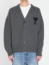 Ami Alexandre Mattiussi Ami Paris Ami De Coeur Heather Grey Wool Cardigan Men