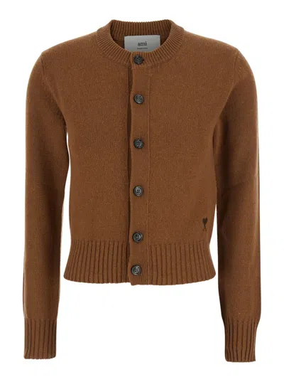 Ami Alexandre Mattiussi Ami Paris De Coeur Cardigan In Brown
