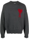 Ami Alexandre Mattiussi Ami De Caur Virgin Wool Sweater In Gris Chine / Rouge