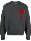 Ami Alexandre Mattiussi Ami De Caur Virgin Wool Sweater In Gris Chine / Rouge