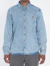 Ami Alexandre Mattiussi Adc Button-down Collar Logo-embroidered Denim Shirt In Blue