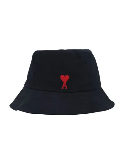 Ami Alexandre Mattiussi Ami Paris De Coeur Embroidery Bucket Hat In Black