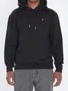 Ami Alexandre Mattiussi Cotton Hoodie With Drawstring Hood And Red Logo Embroidery In Black