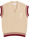 Ami Alexandre Mattiussi Beige Wool Ribbed Sleeveless V Neck Sweater White In Blanc Creme