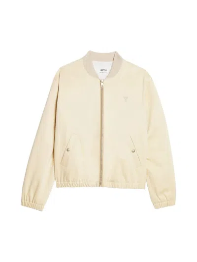 Ami Alexandre Mattiussi Ami Paris De Coeur Logo Bomber Jacket In Beige