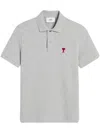 Ami Alexandre Mattiussi Ami Paris De Coeur Organic-cotton Polo Shirt In Gris Cendre Chine