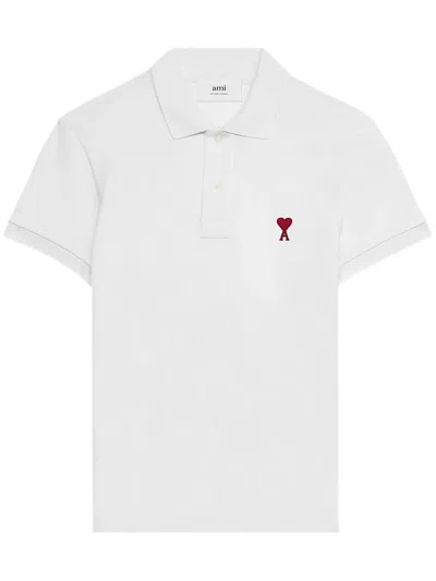 Ami Alexandre Mattiussi Ami Paris De Coeur Organic-cotton Polo Shirt In White