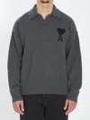 Ami Alexandre Mattiussi Ami Paris Grey Polo-style Ami Paris De Coeur Sweater In Gray