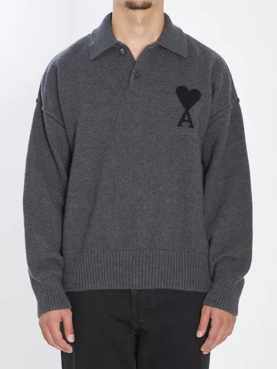 Ami Alexandre Mattiussi Ami Paris De Coeur Polo In Gray