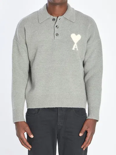 Ami Alexandre Mattiussi Ami Paris De Coeur Polo In Gray
