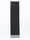 Ami Alexandre Mattiussi Heart Friend Wool Scarf With Fringed Hems In Black