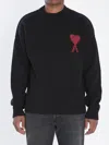 Ami Alexandre Mattiussi Ami Paris Wool Sweater With Heart Intarsia Design In Black