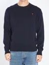 Ami Alexandre Mattiussi Ami Navy Blue Cotton Jersey Sweater With Signature Embroidered Motif In Blue
