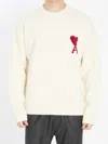 Ami Alexandre Mattiussi Heart Friend Wool Sweater With Exposed Stitching In White