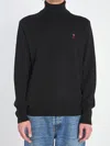 Ami Alexandre Mattiussi Ami Paris Ami De Coeur Merino Wool Turtleneck Sweater In Black