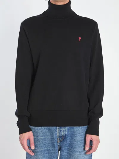 Ami Alexandre Mattiussi Ami Paris De Coeur Turtleneck Sweater In Black