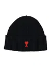 Ami Alexandre Mattiussi Black Beanie With Turn-up Brim And Adc Embroidery On The Front In Wool Man In Black