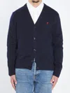 Ami Alexandre Mattiussi Ami Paris De Coeur Wool Cardigan In Blue
