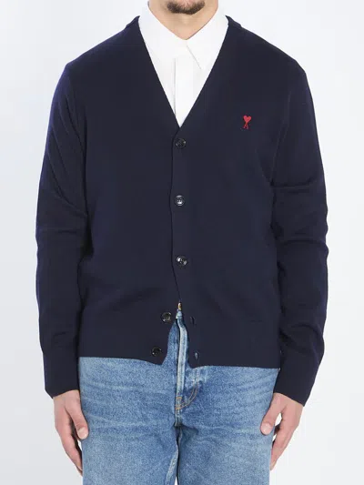 Ami Alexandre Mattiussi Ami Paris De Coeur Wool Cardigan In Blue