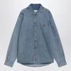 Ami Alexandre Mattiussi Ami Paris Ami De Coeur Embroidered Cotton Denim Button-down Shirt In Blue