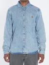 Ami Alexandre Mattiussi Adc Button-down Collar Logo-embroidered Denim Shirt In Blue