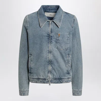 Ami Alexandre Mattiussi Ami Paris Denim Zip-up Ami Paris De Coeur Jacket In Blue