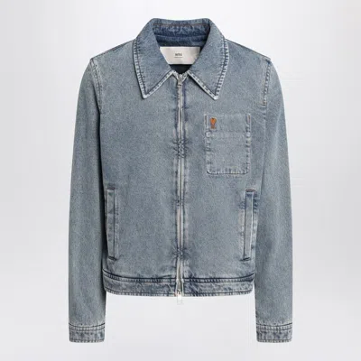 Ami Alexandre Mattiussi Ami Paris Denim Zip-up Ami Paris De Coeur Jacket In Blue