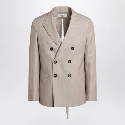 Ami Alexandre Mattiussi Double-breasted Wool Blazer In Beige