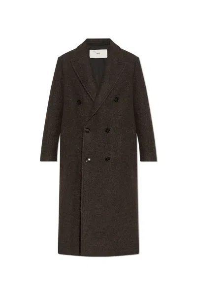 Ami Alexandre Mattiussi Ami Paris Double Breasted Long Sleeved Coat In Brown