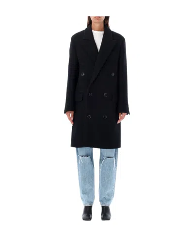 Ami Alexandre Mattiussi Ami Paris Double-breasted Straight Hem Coat In Black