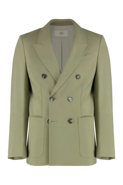Ami Alexandre Mattiussi Ami Paris Double-breasted Wool Blend Blazer In Green