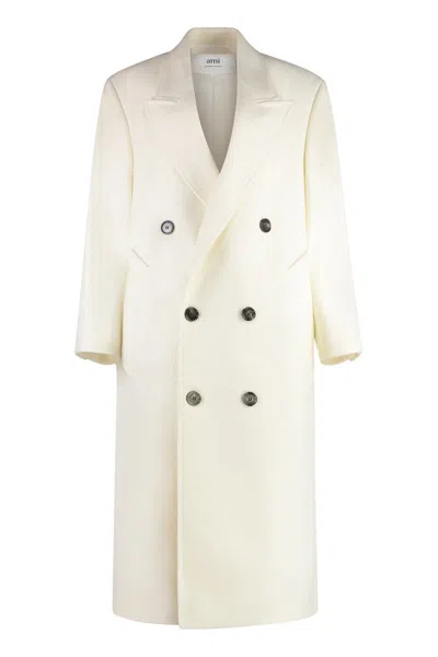 Ami Alexandre Mattiussi Double-breasted Wool Coat In Panna