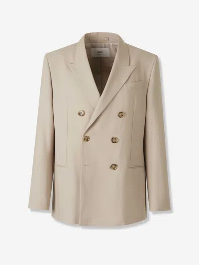 Ami Alexandre Mattiussi Ami Paris Double-breasted Wool Jacket In Neutral