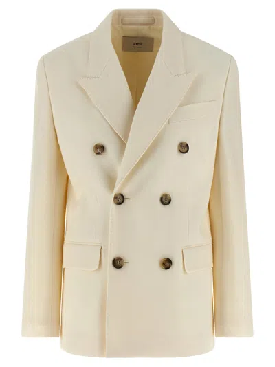 Ami Alexandre Mattiussi Ami Paris Double-breasted Wool Blazer In Cream