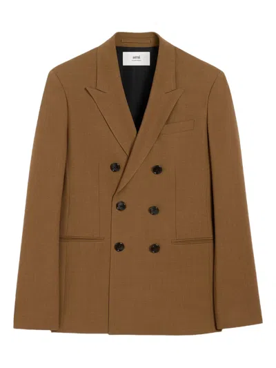 Ami Alexandre Mattiussi Ami Paris Double-breasted Wool Jacket In Brown