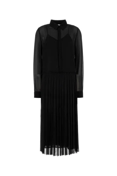 Ami Alexandre Mattiussi Polyester Shirt Dress Sheer Sleeves In Black