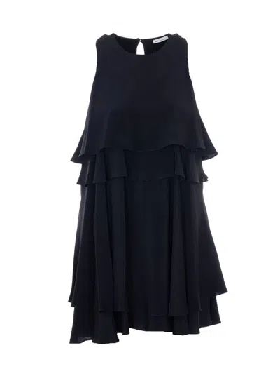 Ami Alexandre Mattiussi Ruffled Round-neck Mini Dress In Black
