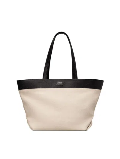 Ami Alexandre Mattiussi Ami Paris East West Logo Tote Bag In Neutral