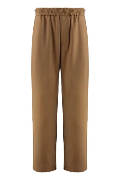 Ami Alexandre Mattiussi Ami Paris Elasticated Wool Twill Trousers In Brown