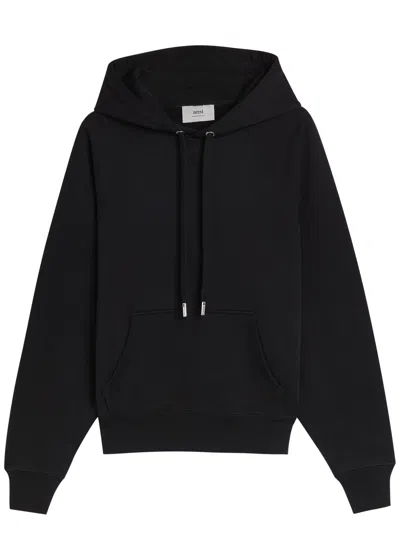 Ami Alexandre Mattiussi Ami Paris Embossed Logo Hooded Cotton Sweatshirt In Black