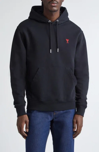 Ami Alexandre Mattiussi Ami Paris Embroidered Ami De Coeur Cotton Hoodie In Black