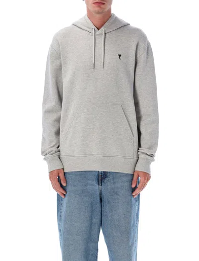 Ami Alexandre Mattiussi Ami Paris Embroidered Heart Logo Loopback Cotton Hoodie With Dropped Shoulders In Grigio