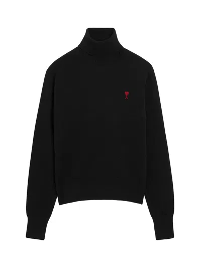 Ami Alexandre Mattiussi Ami Paris Embroidered Logo Turtleneck Sweater In Black