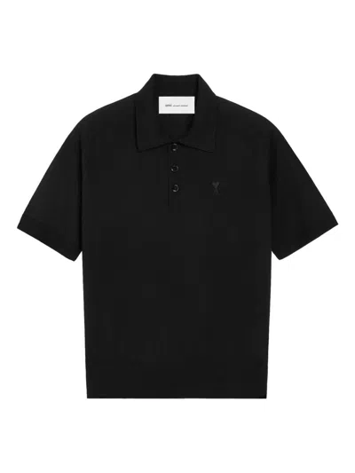 Ami Alexandre Mattiussi Ami Paris Embroidered Short Sleeve Button-up Shirt In Black