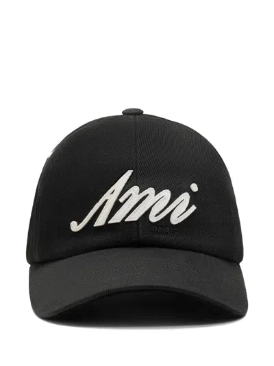 Ami Alexandre Mattiussi Ami Paris Washed Cotton Ami Cap In Black