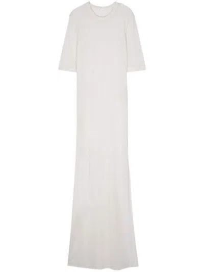 Ami Alexandre Mattiussi Fine-knit Sheer Maxi Dress In Beige